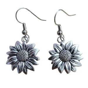 90s style silver tone sunflower earrings